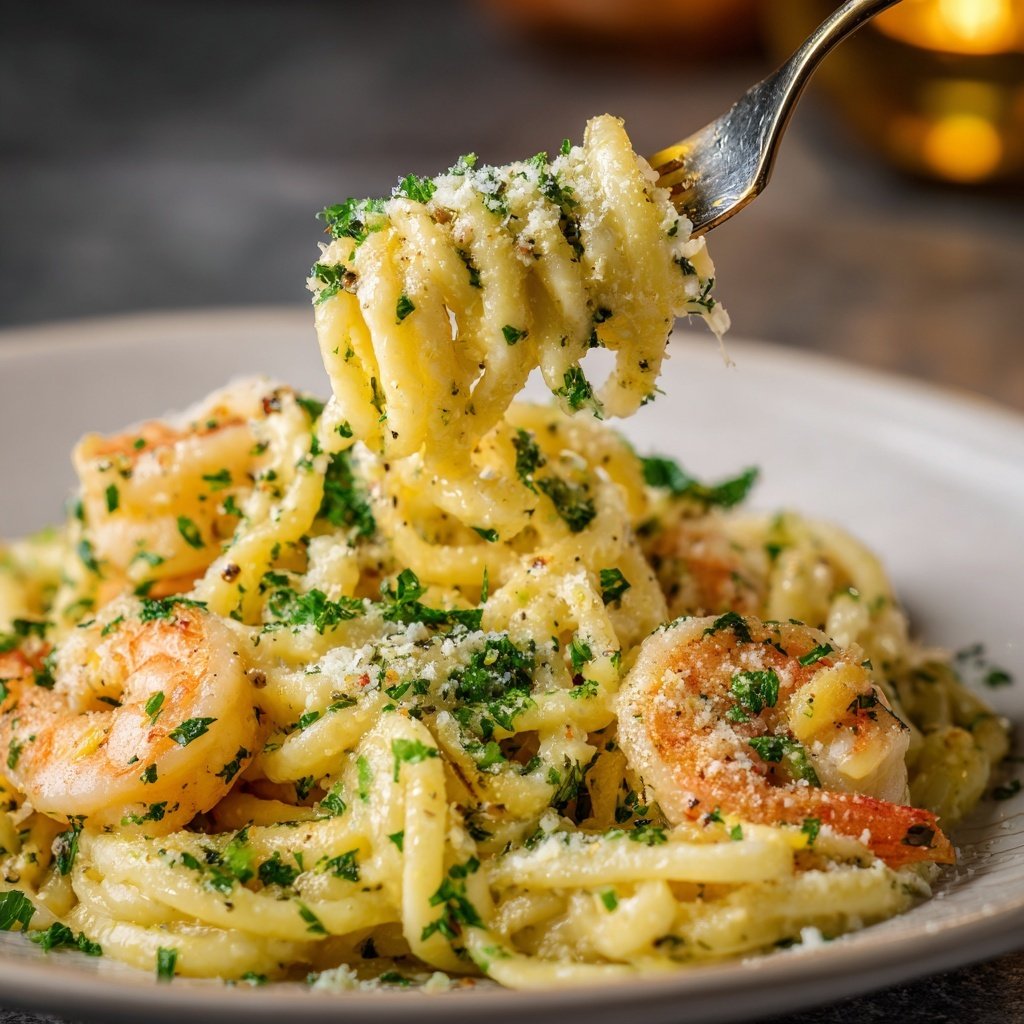 Romantic Lemon Garlic Shrimp Pasta