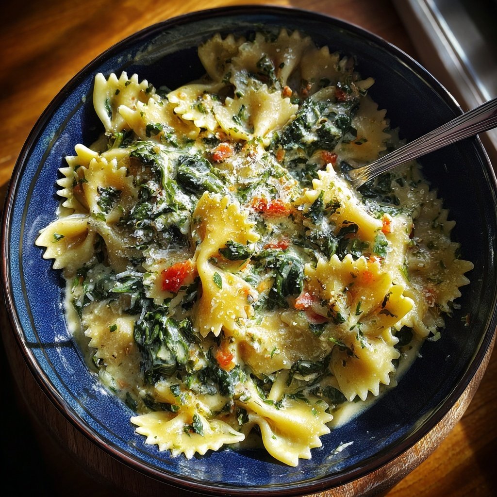 Bow Tie Pasta With Creamy Spinach Sauce