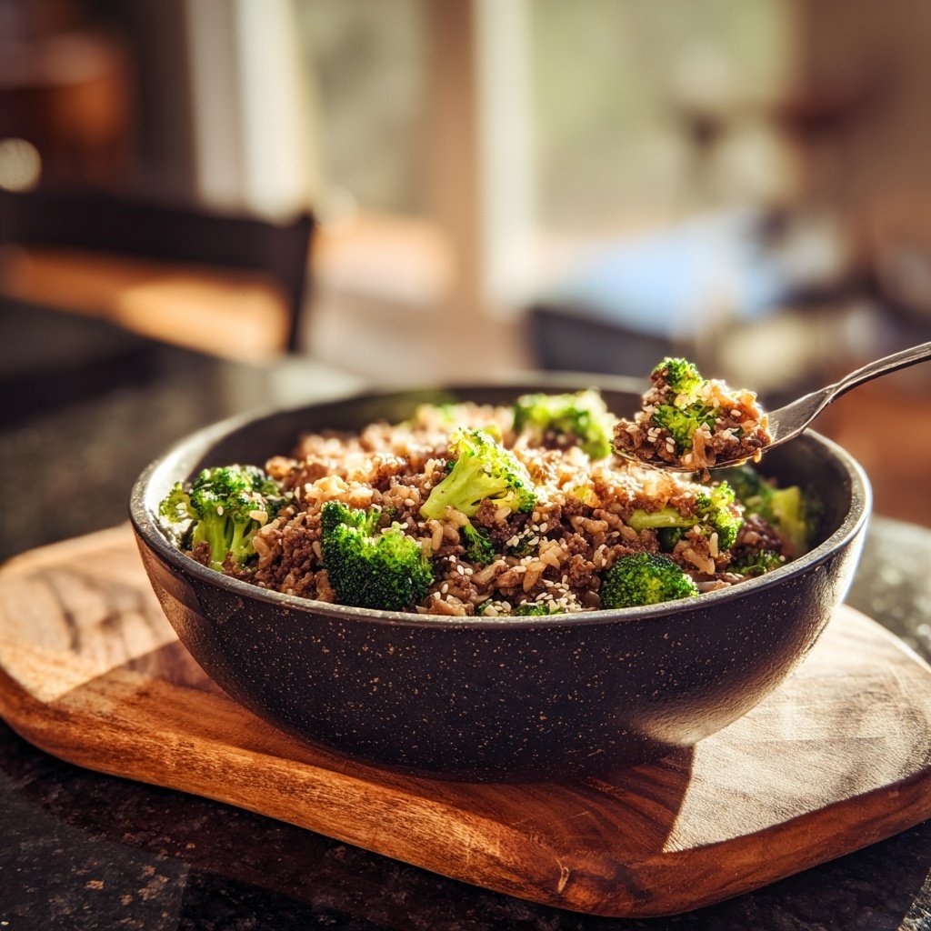 Ground Beef And Broccoli Rice Bowl