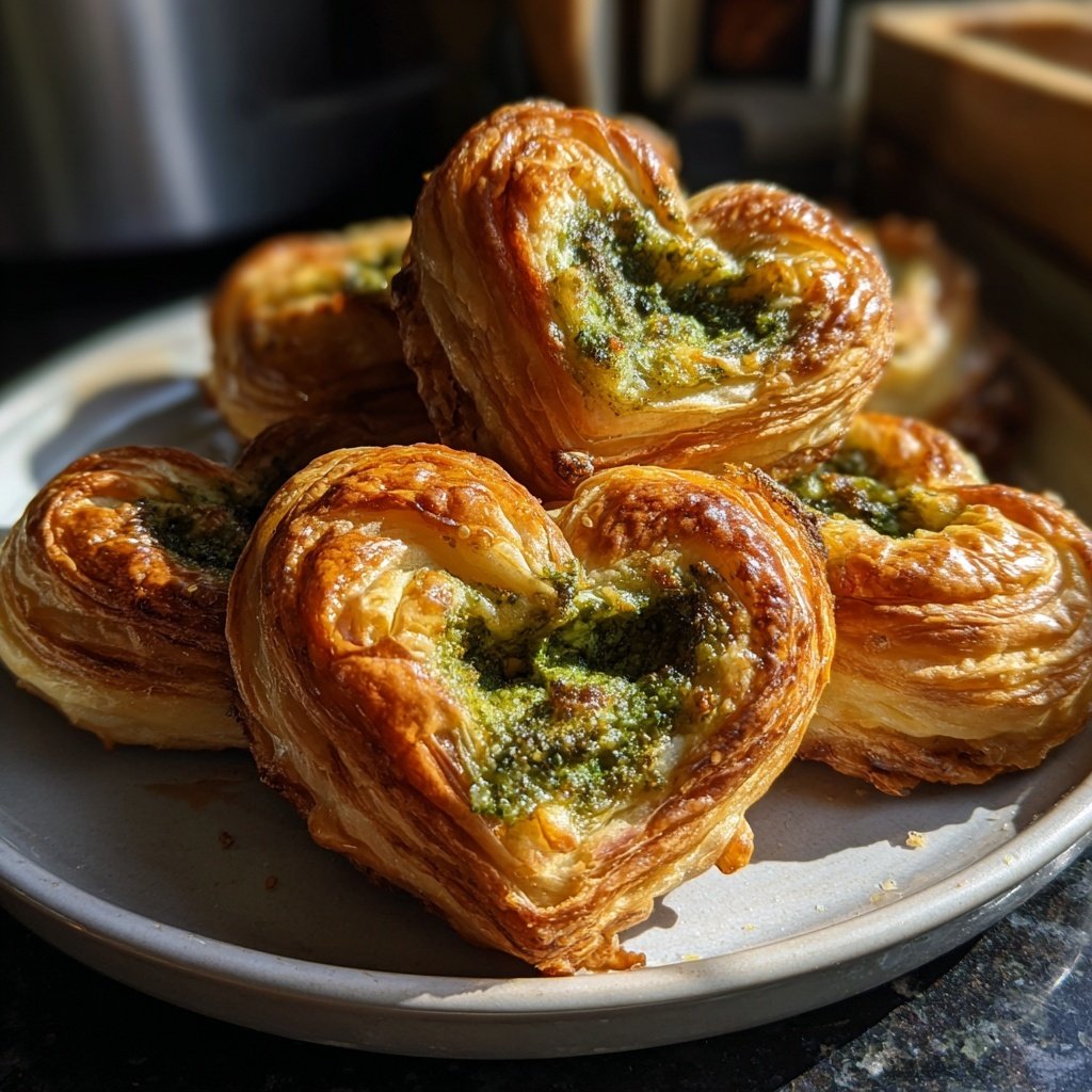 Puff Pastry Hearts with Pesto